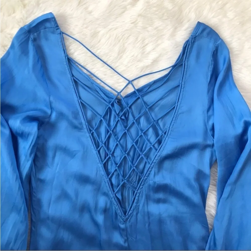 FREE PEOPLE Later Days Blue Button Front Long Sleeve Midi Dress Size‎ 0 New - Picture 11 of 13